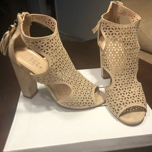 Tan Suede Block Heel Shoes